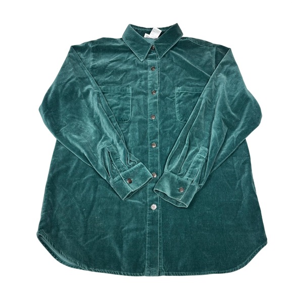 Talbots Tops - Talbots Teal Velvet Button Down Shirt Womens Size M Long Sleeve Collared